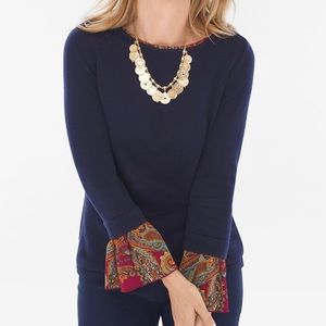 Chico’s Paisley Woven-sleeve Midnight Pullover